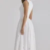Safira White Floral Broderie Anglaise Cotton Midi Dress Safira White Floral Broderie Anglaise Cotton Midi Dress