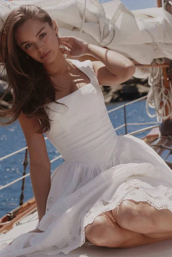 Safira White Floral Broderie Anglaise Cotton Midi Dress Safira White Floral Broderie Anglaise Cotton Midi Dress
