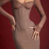 Safran Mocha Corset Midi Dress Safran Mocha Corset Midi Dress