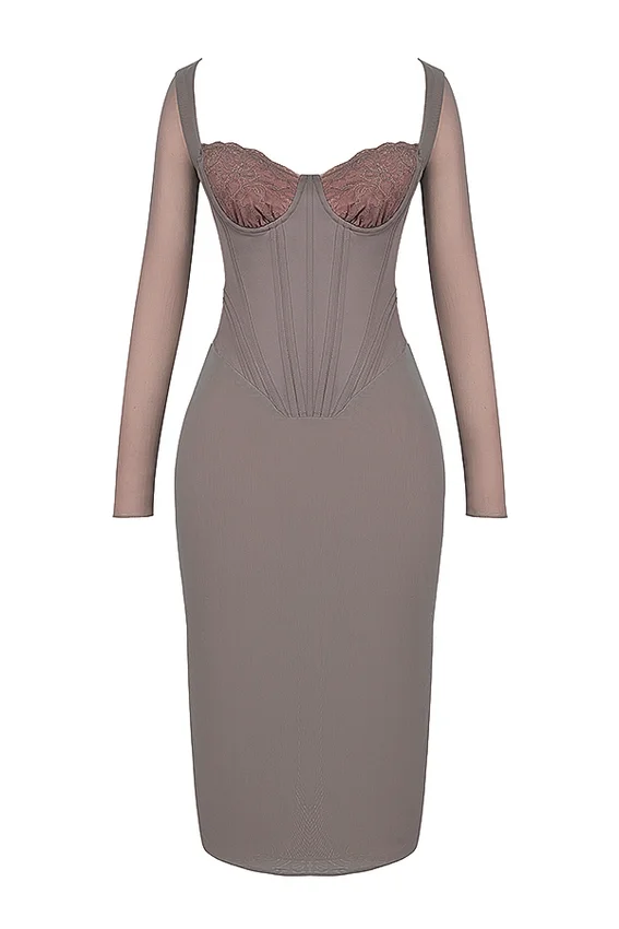 Safran Mocha Corset Midi Dress Safran Mocha Corset Midi Dress