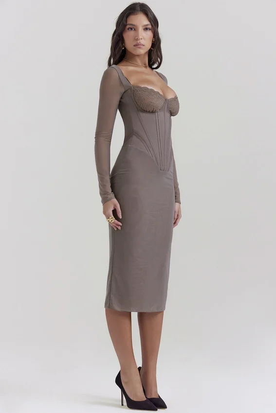 Safran Mocha Corset Midi Dress Safran Mocha Corset Midi Dress