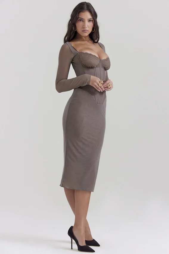 Safran Mocha Corset Midi Dress Safran Mocha Corset Midi Dress