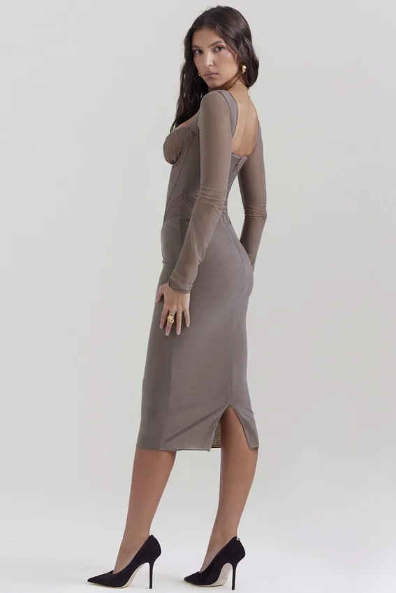 Safran Mocha Corset Midi Dress Safran Mocha Corset Midi Dress