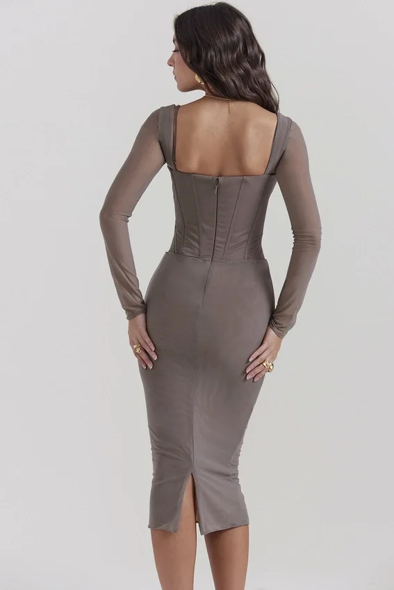 Safran Mocha Corset Midi Dress Safran Mocha Corset Midi Dress