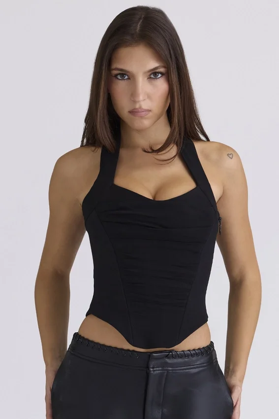 Sahar Black Sculpting Halter Neck Corset Top Sahar Black Sculpting Halter Neck Corset Top