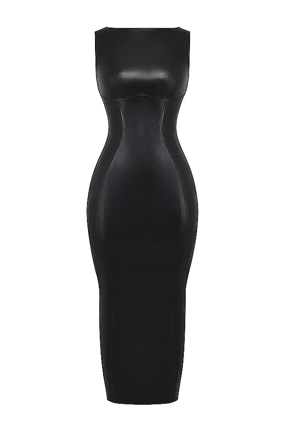 Sahara Black Vegan Leather Maxi Dress Sahara Black Vegan Leather Maxi Dress