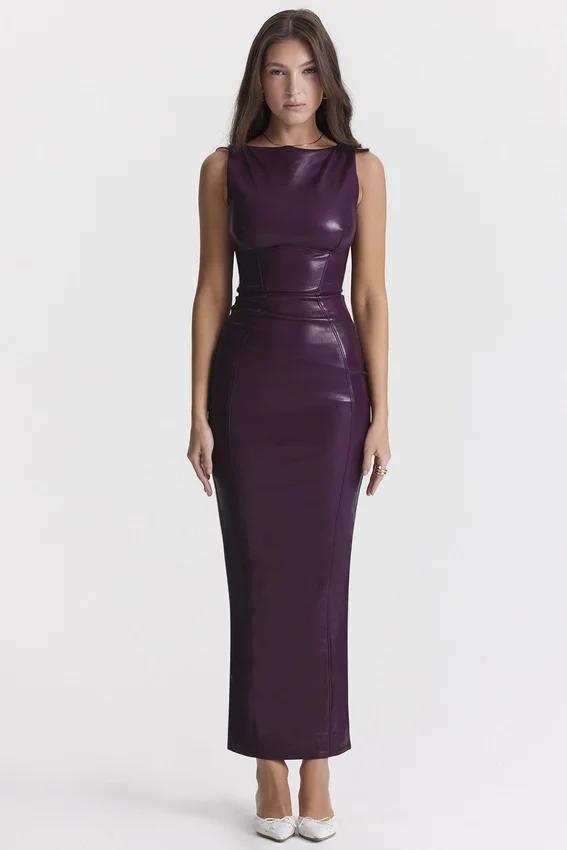 Sahara Merlot Vegan Leather Maxi Dress Sahara Merlot Vegan Leather Maxi Dress