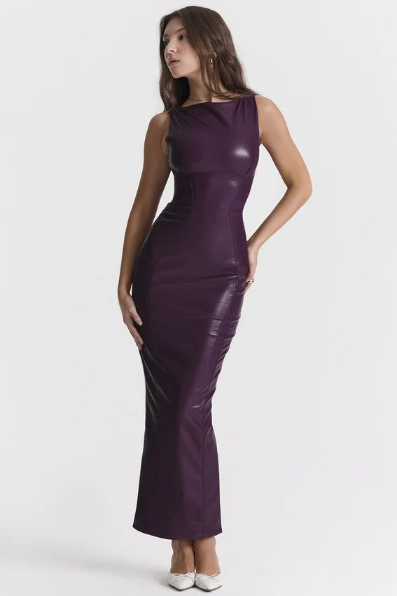 Sahara Merlot Vegan Leather Maxi Dress Sahara Merlot Vegan Leather Maxi Dress