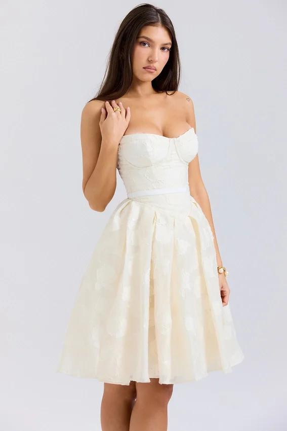 Saige Vintage Cream Floral Strapless Mini Dress Saige Vintage Cream Floral Strapless Mini Dress