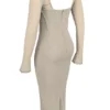 Saisha Beige Mesh Long Sleeve Bodycon Midi Dress Saisha Beige Mesh Long Sleeve Bodycon Midi Dress