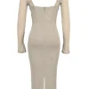 Saisha Beige Mesh Long Sleeve Bodycon Midi Dress Saisha Beige Mesh Long Sleeve Bodycon Midi Dress