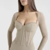 Saisha Beige Mesh Long Sleeve Bodycon Midi Dress Saisha Beige Mesh Long Sleeve Bodycon Midi Dress