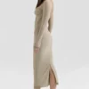 Saisha Beige Mesh Long Sleeve Bodycon Midi Dress Saisha Beige Mesh Long Sleeve Bodycon Midi Dress