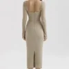 Saisha Beige Mesh Long Sleeve Bodycon Midi Dress Saisha Beige Mesh Long Sleeve Bodycon Midi Dress
