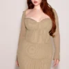 Saisha Beige Mesh Long Sleeve Bodycon Midi Dress Saisha Beige Mesh Long Sleeve Bodycon Midi Dress