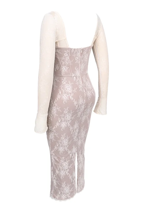 Saisha Ivory Lace Long Sleeve Midi Dress Saisha Ivory Lace Long Sleeve Midi Dress