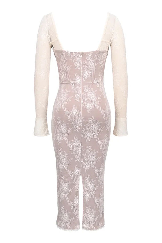 Saisha Ivory Lace Long Sleeve Midi Dress Saisha Ivory Lace Long Sleeve Midi Dress