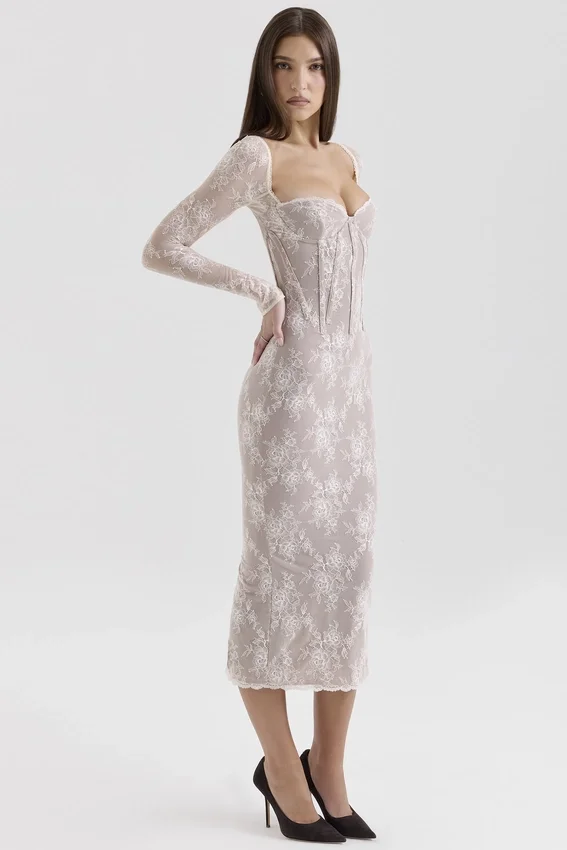 Saisha Ivory Lace Long Sleeve Midi Dress Saisha Ivory Lace Long Sleeve Midi Dress