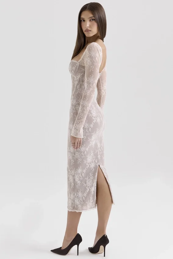 Saisha Ivory Lace Long Sleeve Midi Dress Saisha Ivory Lace Long Sleeve Midi Dress