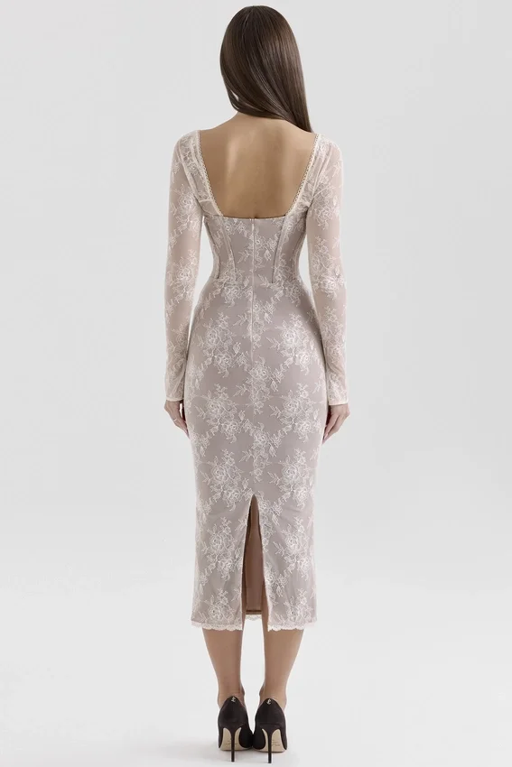 Saisha Ivory Lace Long Sleeve Midi Dress Saisha Ivory Lace Long Sleeve Midi Dress