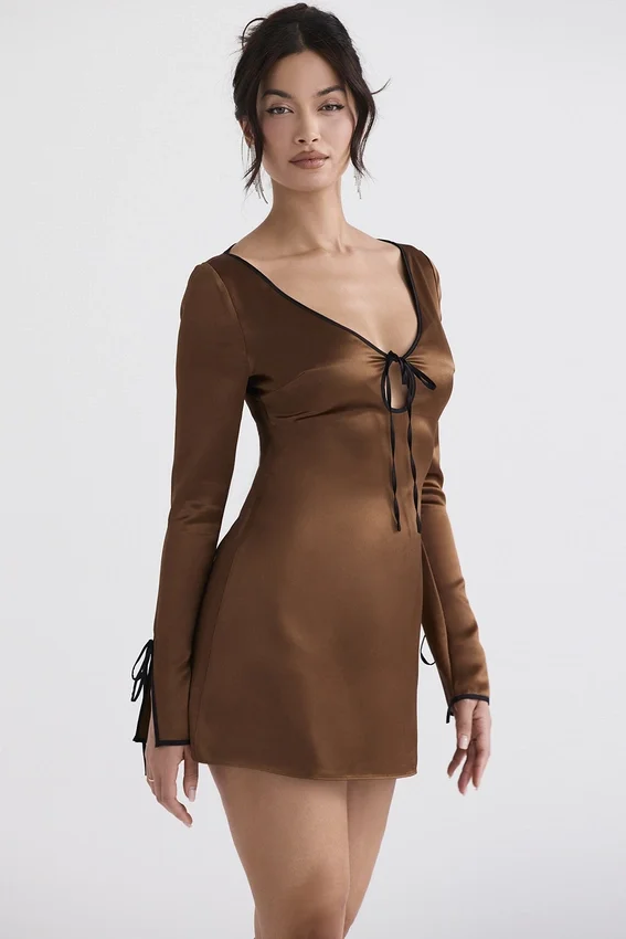 Sakina Copper Satin Mini Dress Sakina Copper Satin Mini Dress