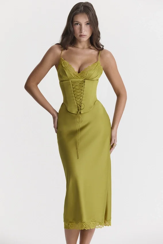 Salma Chartreuse Satin Slip Dress Salma Chartreuse Satin Slip Dress