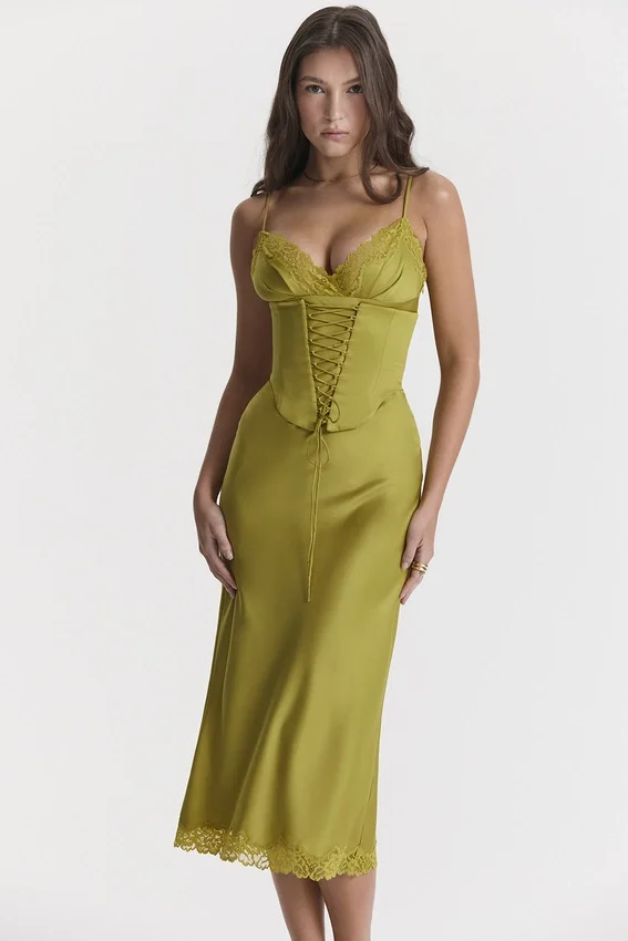 Salma Chartreuse Satin Slip Dress Salma Chartreuse Satin Slip Dress