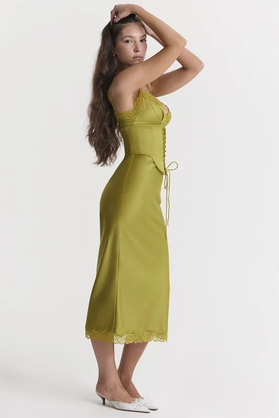 Salma Chartreuse Satin Slip Dress Salma Chartreuse Satin Slip Dress