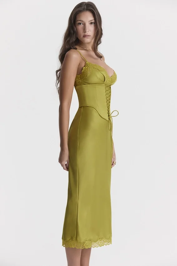 Salma Chartreuse Satin Slip Dress Salma Chartreuse Satin Slip Dress