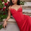 Salma Red Rose Satin Slip Dress Salma Red Rose Satin Slip Dress