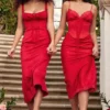 Salma Red Rose Satin Slip Dress Salma Red Rose Satin Slip Dress