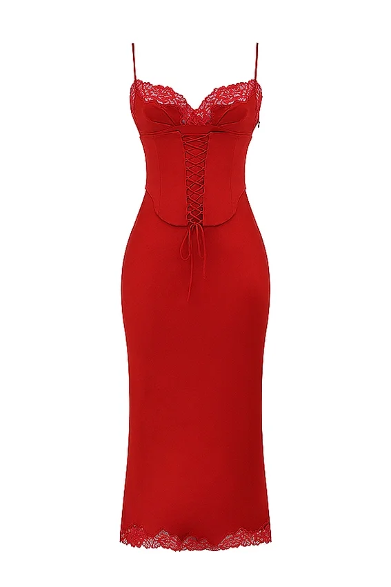 Salma Red Rose Satin Slip Dress Salma Red Rose Satin Slip Dress