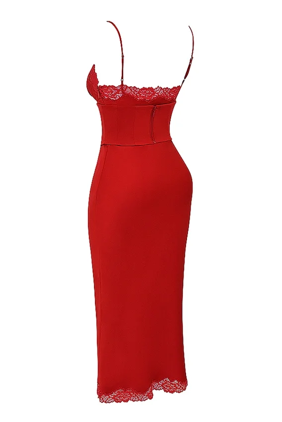 Salma Red Rose Satin Slip Dress Salma Red Rose Satin Slip Dress