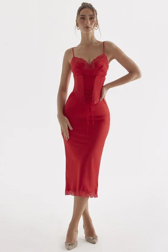 Salma Red Rose Satin Slip Dress Salma Red Rose Satin Slip Dress