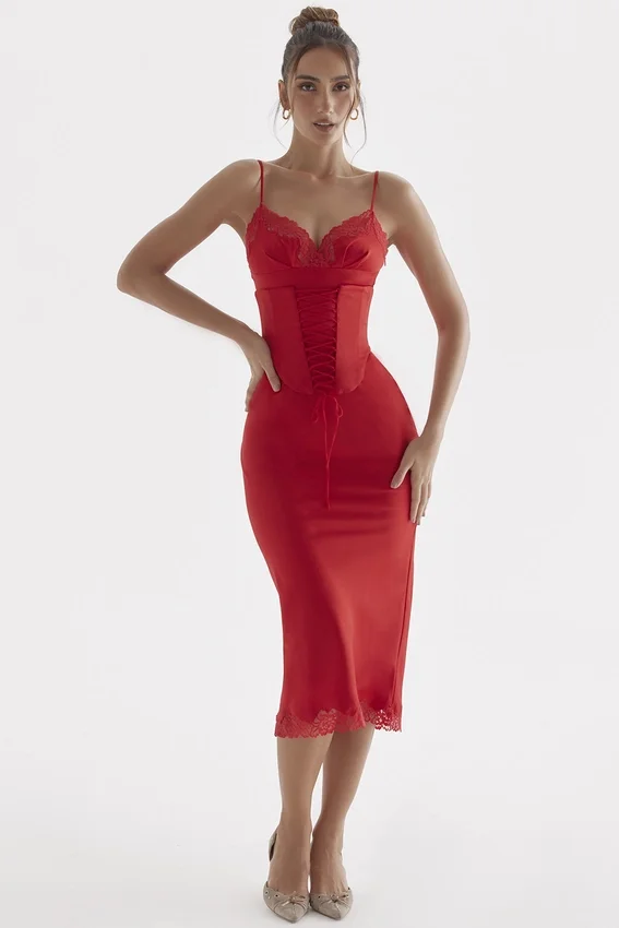 Salma Red Rose Satin Slip Dress Salma Red Rose Satin Slip Dress