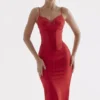 Salma Red Rose Satin Slip Dress Salma Red Rose Satin Slip Dress