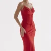 Salma Red Rose Satin Slip Dress Salma Red Rose Satin Slip Dress