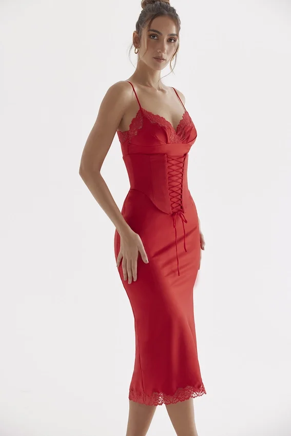 Salma Red Rose Satin Slip Dress Salma Red Rose Satin Slip Dress