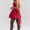 Salome Holly Red Satin Detachable Bow Mini Dress Salome Holly Red Satin Detachable Bow Mini Dress