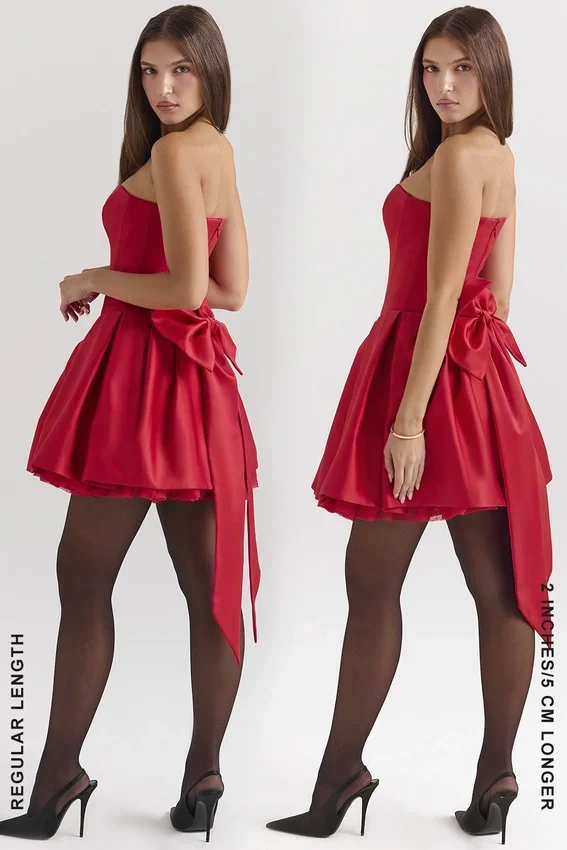 Salome Holly Red Satin Detachable Bow Mini Dress Salome Holly Red Satin Detachable Bow Mini Dress