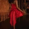 Salome Holly Red Satin Detachable Bow Mini Dress Salome Holly Red Satin Detachable Bow Mini Dress
