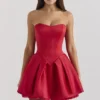 Salome Holly Red Satin Detachable Bow Mini Dress Salome Holly Red Satin Detachable Bow Mini Dress
