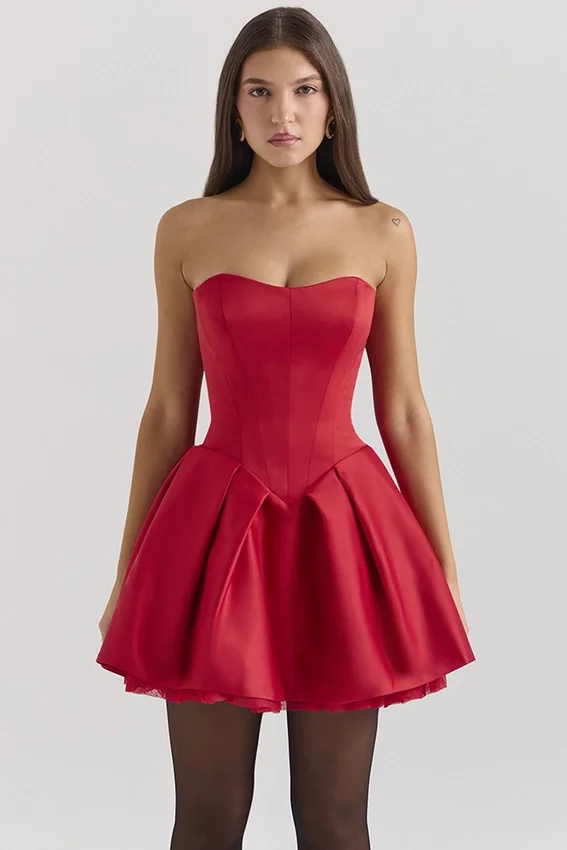 Salome Holly Red Satin Detachable Bow Mini Dress Salome Holly Red Satin Detachable Bow Mini Dress