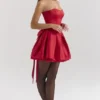 Salome Holly Red Satin Detachable Bow Mini Dress Salome Holly Red Satin Detachable Bow Mini Dress