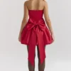 Salome Holly Red Satin Detachable Bow Mini Dress Salome Holly Red Satin Detachable Bow Mini Dress