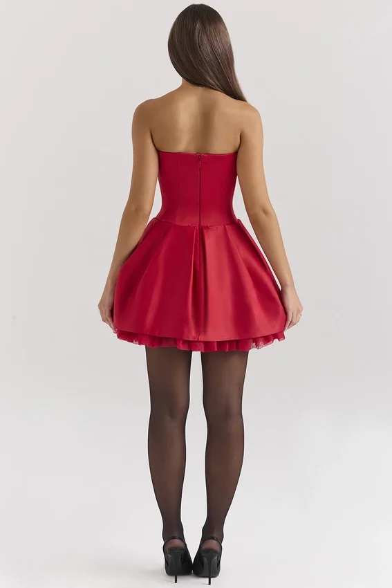 Salome Holly Red Satin Detachable Bow Mini Dress Salome Holly Red Satin Detachable Bow Mini Dress