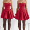 Salome Holly Red Satin Detachable Bow Mini Dress Salome Holly Red Satin Detachable Bow Mini Dress