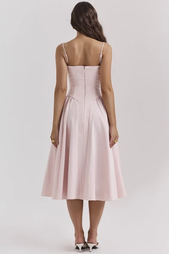 Samaria Ballerina Pink Twill Corset Midi Dress Samaria Ballerina Pink Twill Corset Midi Dress