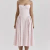 Samaria Ballerina Pink Twill Corset Midi Dress Samaria Ballerina Pink Twill Corset Midi Dress