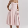 Samaria Ballerina Pink Twill Corset Midi Dress Samaria Ballerina Pink Twill Corset Midi Dress